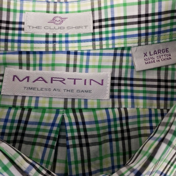 Martin The Club Shirt Green Blue White Plaid Long Sleeve Button Up Shirt Mens XL - Picture 9 of 11